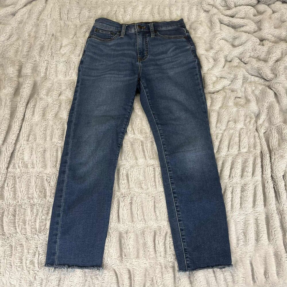 J.Crew Jeans Women 26 Mid Rise Skinny Blue Stretch Denim Raw Hem Distressed